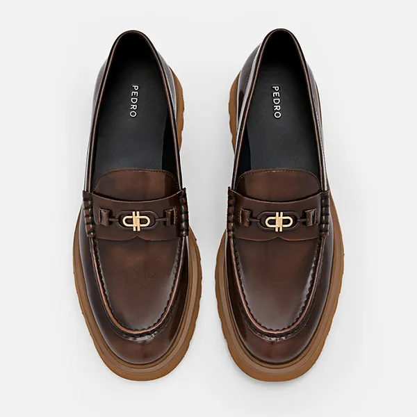 Giày Lười Nữ Pedro Icon Leather Loafers Dark Brown 66600012 Màu Nâu Đậm