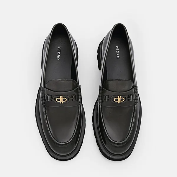 Giày Lười Nữ Pedro Icon Leather Loafers Dark Grey 66600012 Màu Đen Xám Size 38