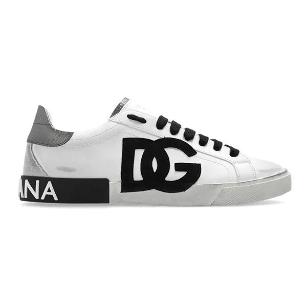 Giày Sneaker Nam Dolce & Gabbana D&G Portofino Vintage White & Silver Leather CS2203 AO326 8I048 Màu Đen Trắng Size 39 - 3