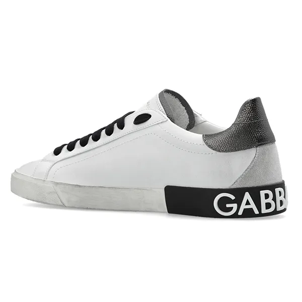 Giày Sneaker Nam Dolce & Gabbana D&G Portofino Vintage White & Silver Leather CS2203 AO326 8I048 Màu Đen Trắng Size 39 - 4