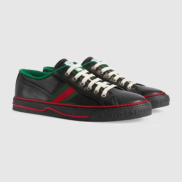 Giày Sneaker Nam Gucci GG Leather Tennis 1977 Màu Đen Size 42