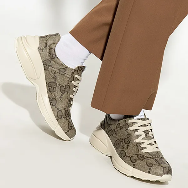Giày Sneaker Nam Gucci Men’s 100 Rhyton ‎680870-UMO00-9742 Màu Mâu Nâu Be