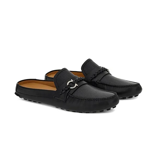 Giày Sục Nam Salvatore Ferragamo Gancini Plaque Driving Mules 23SS 759947 021169 Màu Đen - Giày - Vua Hàng Hiệu