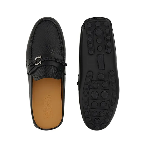 Giày Sục Nam Salvatore Ferragamo Gancini Plaque Driving Mules 23SS 759947 021169 Màu Đen - Giày - Vua Hàng Hiệu
