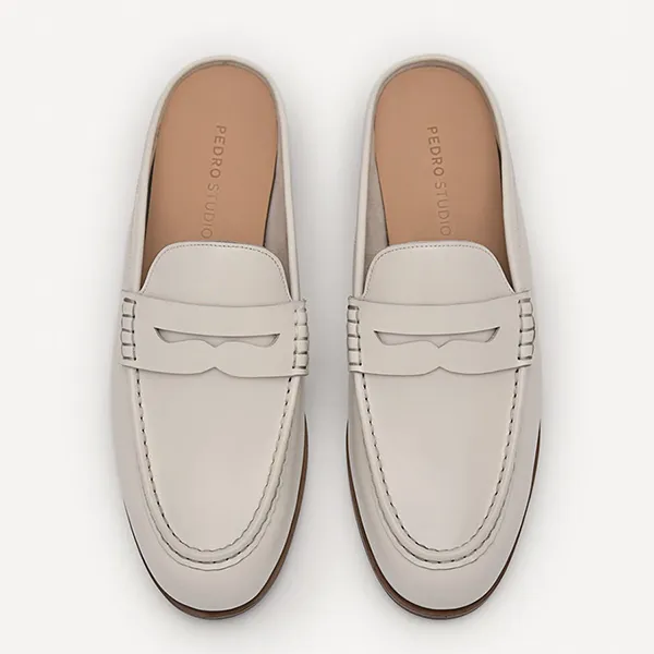 Giày Sục Nữ Pedro Blake Leather Penny Loafer Mules - Chalk 66600009 Màu Trắng