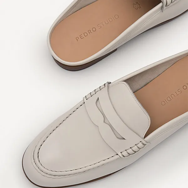 Giày Sục Nữ Pedro Blake Leather Penny Loafer Mules - Chalk 66600009 Màu Trắng