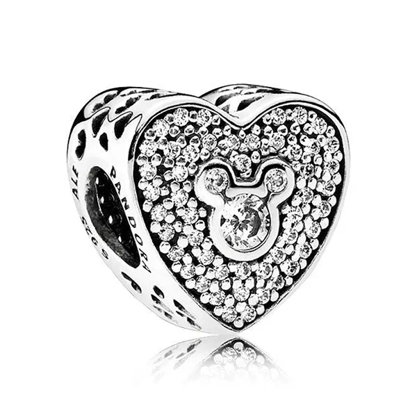 Hạt Vòng Charm Nữ Pandora Disney Mickey And Minnie Sparkling Heart 792049CZ Màu Bạc
