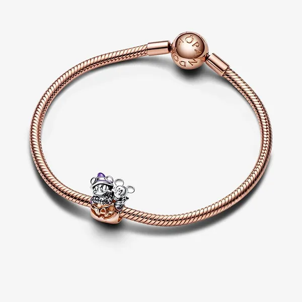 Hạt Vòng Charm Pandora Disney Mickey Mouse & Minnie Mouse Halloween Pumpkin Charm 782816C01 Phối Màu
