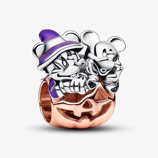 Hạt Vòng Charm Pandora Disney Mickey Mouse & Minnie Mouse Halloween Pumpkin Charm 782816C01 Phối Màu