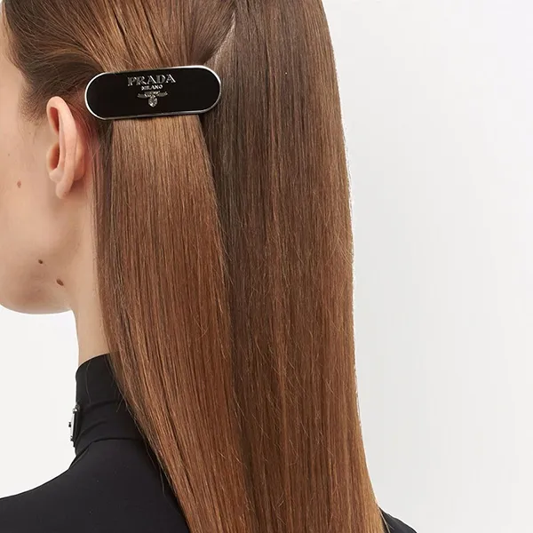 Kẹp Tóc Nữ Prada Logo Plaque Hair Clip 1IF0222BA6 Màu Đen