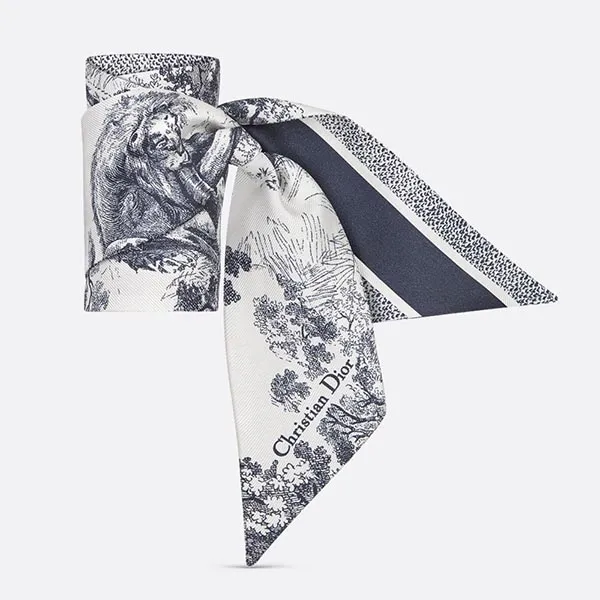 Khăn Nữ Dior Twilly Christian Dior Toile De Jouy Sauvage 90 Square Scarf Silk Màu Xanh Trắng