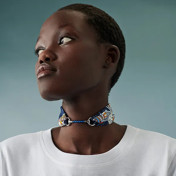 Khăn Nữ Hermès Scarf Odyssey Twilly Marine Gold Ciel Phối Màu