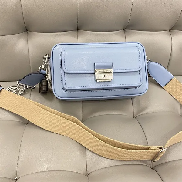 Túi Đeo Chéo Nữ Michael Kors MK Bradshaw Medium Pocket Camera Xbody Leather 32F1S2BC2L Màu Xanh Da Trời - Túi xách - Vua Hàng Hiệu