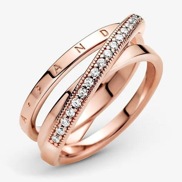 Nhẫn Pandora Crossover Pavé Triple Band Ring Màu Vàng Hồng Size 48 - Trang sức - Vua Hàng Hiệu