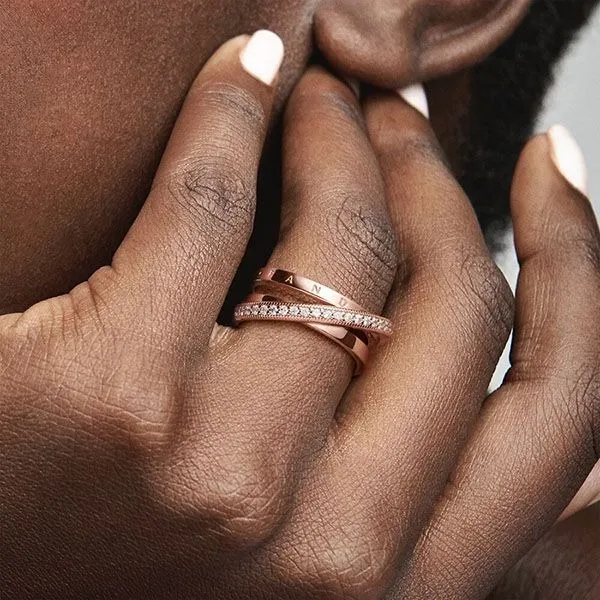 Nhẫn Pandora Crossover Pavé Triple Band Ring Màu Vàng Hồng Size 48 - Trang sức - Vua Hàng Hiệu