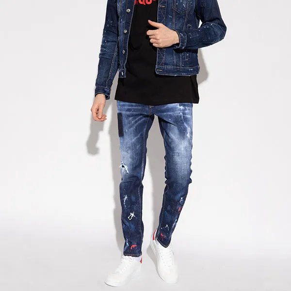 Quần Jean Nam Dsquared2 Blue Dean Dan Embroidered Dáng Cool Guy S71LB1011 S30664 470 Màu Xanh