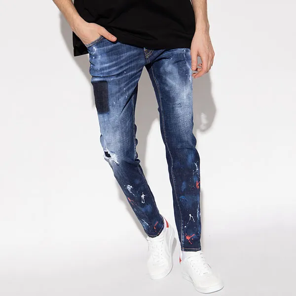 Quần Jean Nam Dsquared2 Blue Dean Dan Embroidered Dáng Cool Guy S71LB1011 S30664 470 Màu Xanh