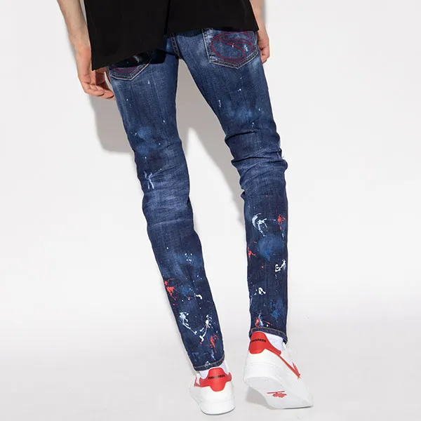 Quần Jean Nam Dsquared2 Blue Dean Dan Embroidered Dáng Cool Guy S71LB1011 S30664 470 Màu Xanh