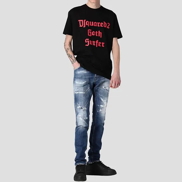 Quần Jean Nam Dsquared2 Blue Straight Distressed Bleach Dáng Cool Guy S74LB1266 S30342 470 Màu Xanh - Thời trang - Vua Hàng Hiệu