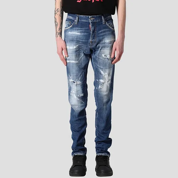 Quần Jean Nam Dsquared2 Blue Straight Distressed Bleach Dáng Cool Guy S74LB1266 S30342 470 Màu Xanh - Thời trang - Vua Hàng Hiệu