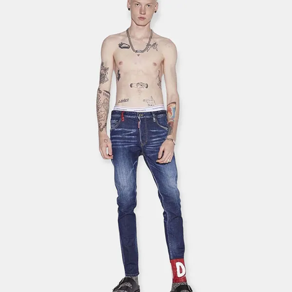 Quần Jean Nam Dsquared2 Blue With Paint Pattern Lettering Printed S74LB1074 S30342 Màu Xanh - Thời trang - Vua Hàng Hiệu