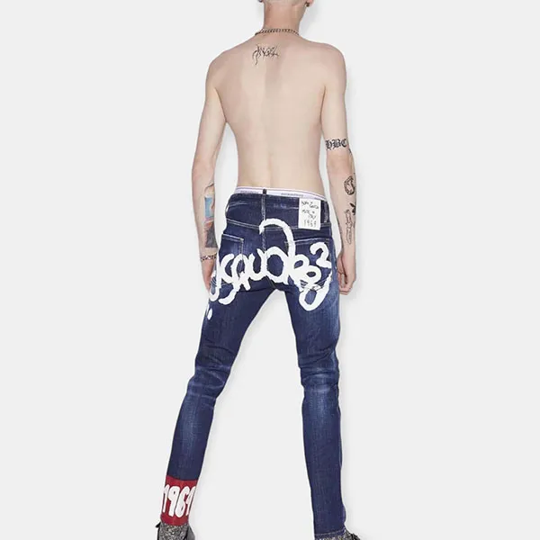 Quần Jean Nam Dsquared2 Blue With Paint Pattern Lettering Printed S74LB1074 S30342 Màu Xanh - Thời trang - Vua Hàng Hiệu