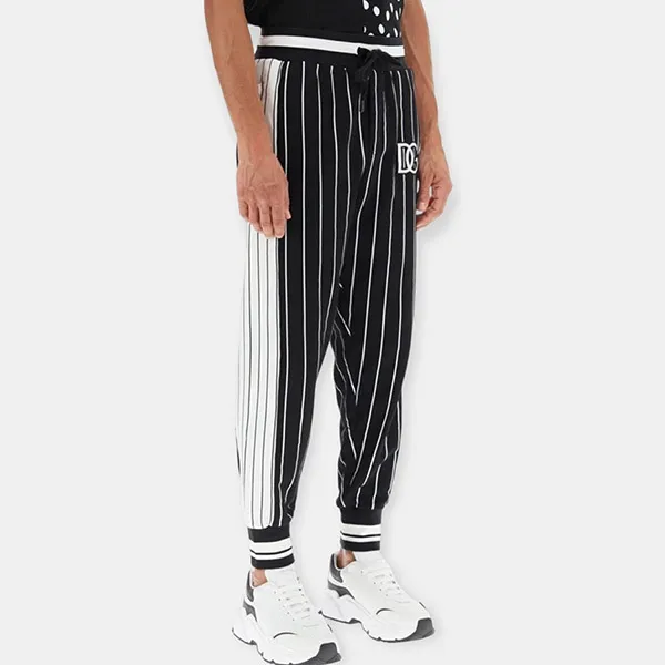 Quần Jogger Nam Dolce & Gabbana D&G Patch Drawstring Striped Track Trousers GVGTAZFU7DU Màu Đen Size 44