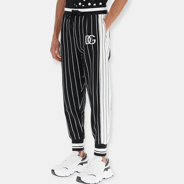 Quần Jogger Nam Dolce & Gabbana D&G Patch Drawstring Striped Track Trousers GVGTAZFU7DU Màu Đen Size 44
