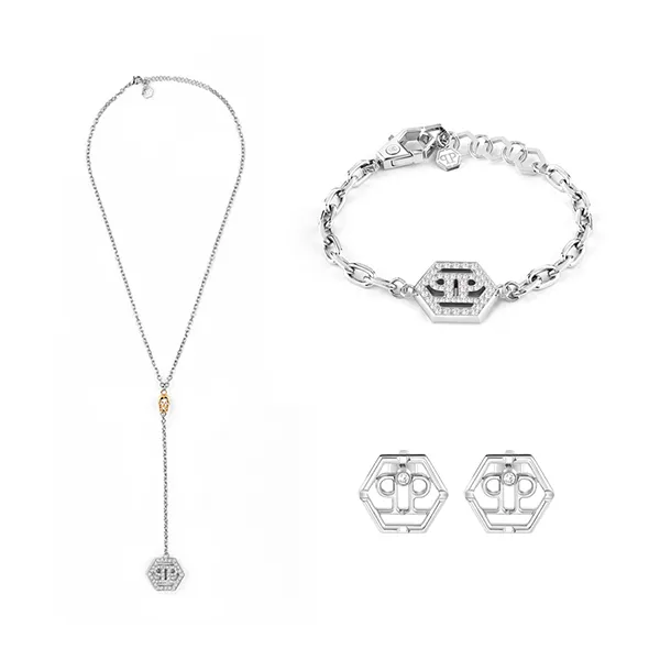 Set Dây Chuyền, Vòng Tay Và Khuyên Tai Philipp Plein PJ2AA04NU/ PJ2AA03BU/ PJ2AA02EU Màu Bạc