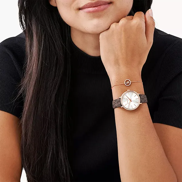 Set Đồng Hồ Nữ Michael Kors Two-Hand Brown PVC Watch And Bracelet MK1036 Màu Nâu - Đồng hồ - Vua Hàng Hiệu