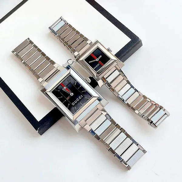 Set Đồng Hồ Unisex Gucci 111 Guccio Black Dial Silver Tone Watch YA111502 - YA111303 Màu Đen Bạc - Đồng hồ - Vua Hàng Hiệu