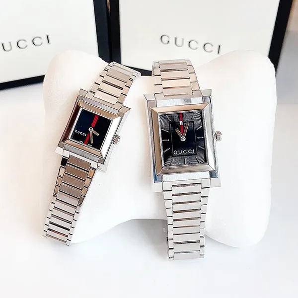Set Đồng Hồ Unisex Gucci 111 Guccio Black Dial Silver Tone Watch YA111502 - YA111303 Màu Đen Bạc - Đồng hồ - Vua Hàng Hiệu