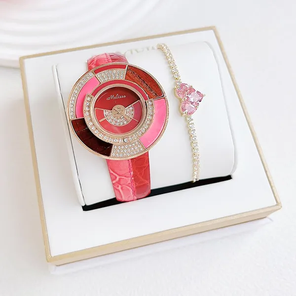 Set Đồng Hồ + Vòng Đeo Tay Nữ Melissa F12228 Màu Hồng Đỏ - Đồng hồ - Vua Hàng Hiệu