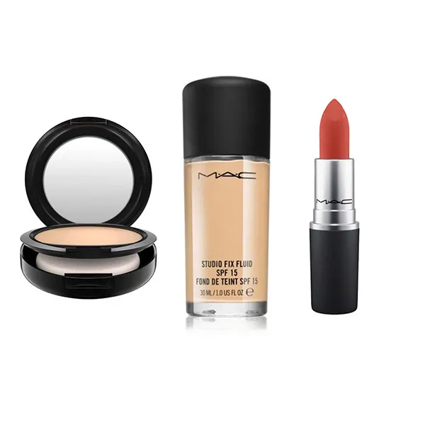 Set Trang Điểm MAC (Phấn Phủ MAC + Kem Nền MAC NC20 + Son MAC 316 Devoted To Chili Đỏ Gạch)