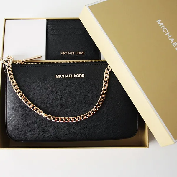 Set Túi + Ví Nữ Michael Kors Giftable Boxed Items Set Pochette Crossbody Bag + Card Wallet Black Màu Đen - Túi xách - Vua Hàng Hiệu