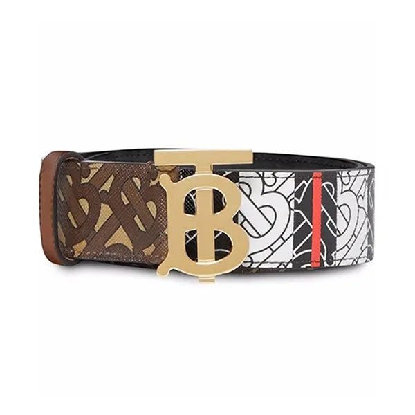 Thắt Lưng Nam Burberry Monogram Stripe E-Canvas And Leather Belt Bridle Brown Màu Nâu Vàng
