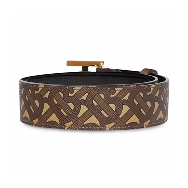 Thắt Lưng Nam Burberry Monogram Stripe E-Canvas And Leather Belt Bridle Brown Màu Nâu Vàng
