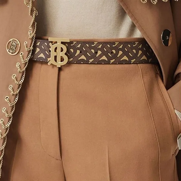 Thắt Lưng Nam Burberry Monogram Stripe E-Canvas And Leather Belt Bridle Brown Màu Nâu Vàng