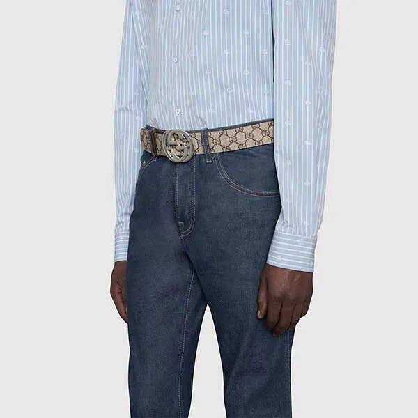 Thắt Lưng Nam Gucci GG Supreme Belt With G Buckle 411924 KGDHN 9643 Màu Nâu Be Size 85 - Thắt lưng - Vua Hàng Hiệu