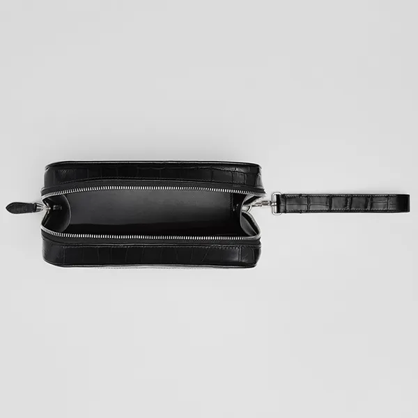 Túi Cầm Tay Nam Burberry Embossed Check Leather Zip Pouch Black 80583671 Màu Đen