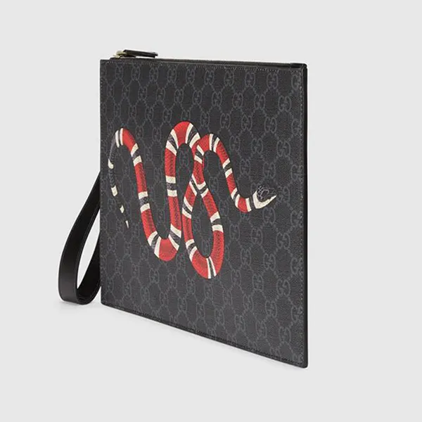 Túi Cầm Tay Nam Gucci Clutch Bestiary Pouch With Kingsnake 473904 GZN1N 1058 Màu Xám Đen - Túi xách - Vua Hàng Hiệu