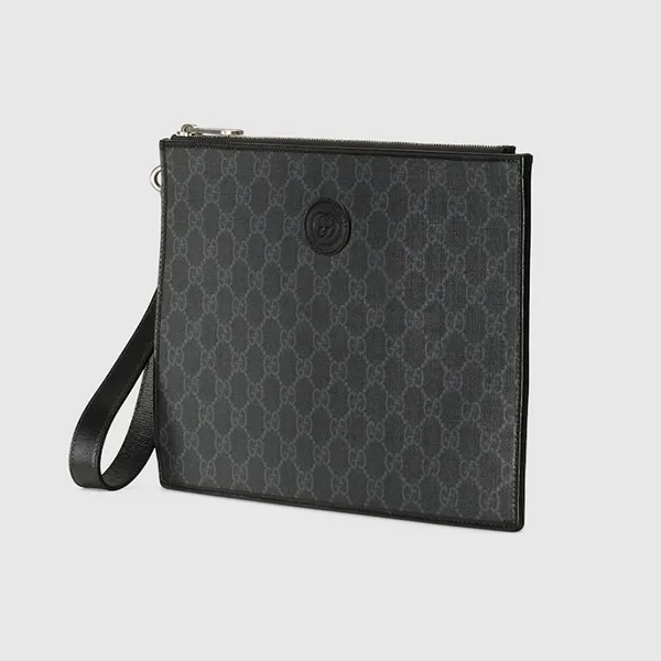 Túi Cầm Tay Nam Gucci Supreme Canvas Interlocking GG Pouch Màu Đen