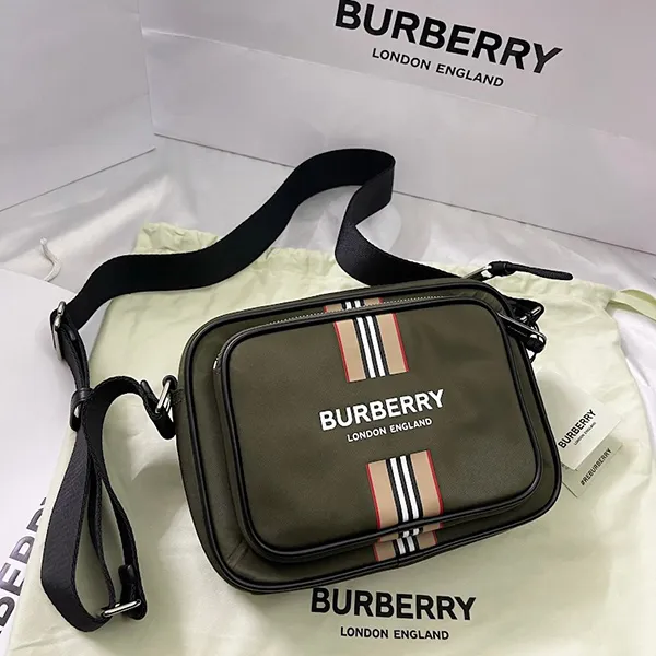 Túi Đeo Chéo Nam Burberry 8035767 Logo And Icon Stripe Crossbody Bag Green Màu Xanh