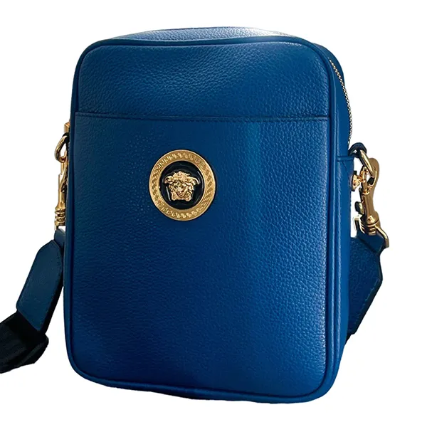 Túi Đeo Chéo Nam Versace Medusa Grainy Calf Leather In Blue 100288S 1A02187 2UC4V Màu Xanh