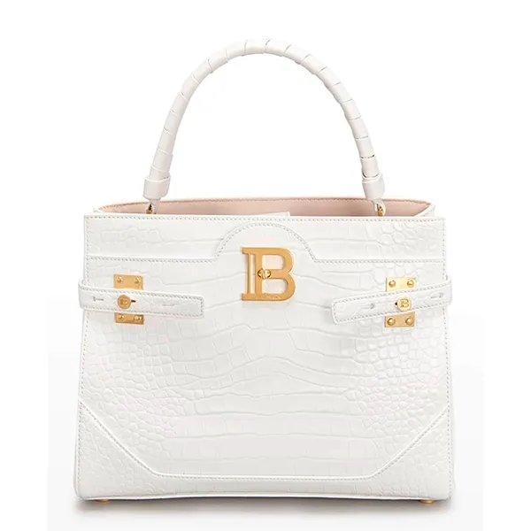 Túi Đeo Chéo Nữ Balmain BBuzz 31 Croc-Embossed Top-Handle Bag Màu Trắng