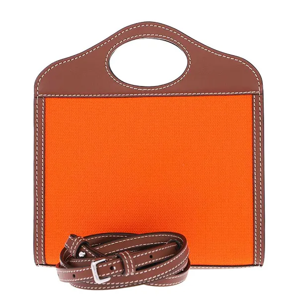 Túi Đeo Chéo Nữ Burberry Mini Two-Tone Canvas And Leather Pocket Bag Màu Cam