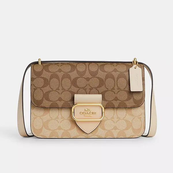 Túi Đeo Chéo Nữ Coach Large Morgan Square Crossbody In Blocked Signature Canvas CM089 Màu Nâu Khaki - Túi xách - Vua Hàng Hiệu