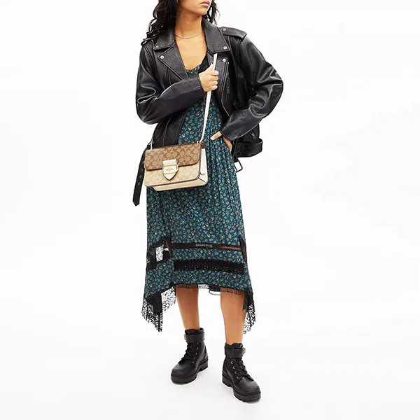 Túi Đeo Chéo Nữ Coach Large Morgan Square Crossbody In Blocked Signature Canvas CM089 Màu Nâu Khaki - Túi xách - Vua Hàng Hiệu
