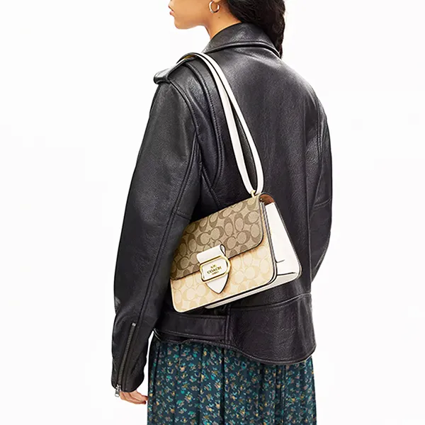 Túi Đeo Chéo Nữ Coach Large Morgan Square Crossbody In Blocked Signature Canvas CM089 Màu Nâu Khaki - Túi xách - Vua Hàng Hiệu