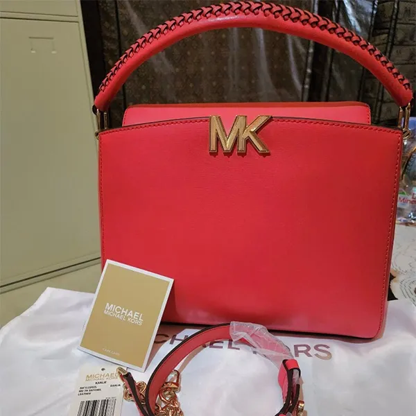 Túi Đeo Chéo Nữ Michael Kors MK Karlie Small Leather Crossbody Bag Màu Đỏ Hồng - Túi xách - Vua Hàng Hiệu